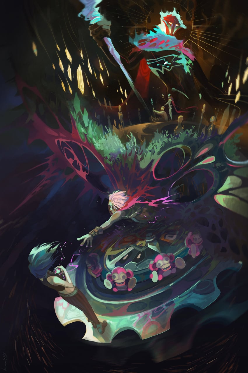 jinx, arcane jinx, ekko, jayce, firelight ekko, and 2 more (league of legends and 1 more) drawn by hima478