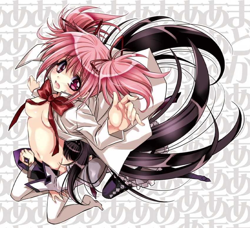 akemi homura and kaname madoka (mahou shoujo madoka magica) drawn by takewakamaru