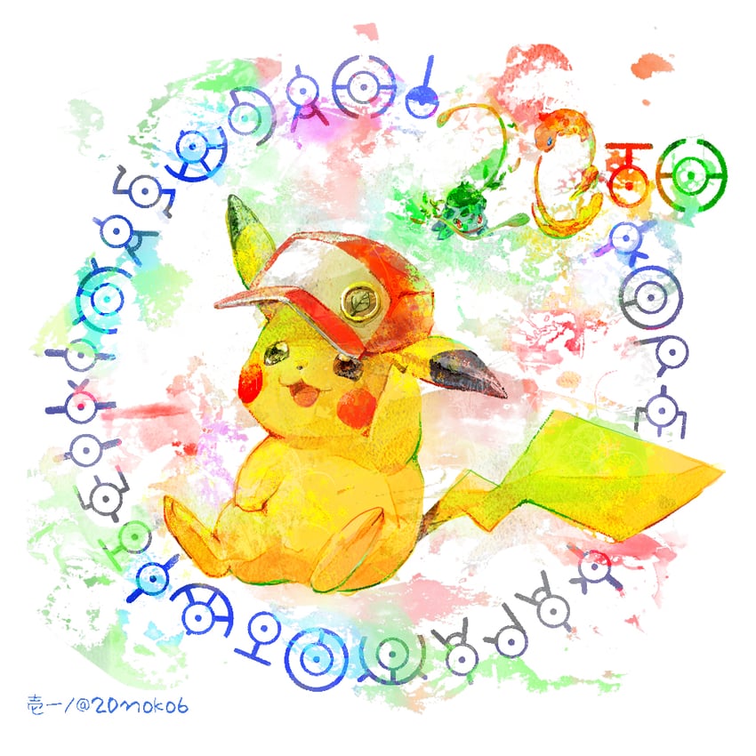 pikachu, bulbasaur, charmander, unown, unown a, and 13 more (pokemon) drawn by ichiichi_(nanno_koreshiki)