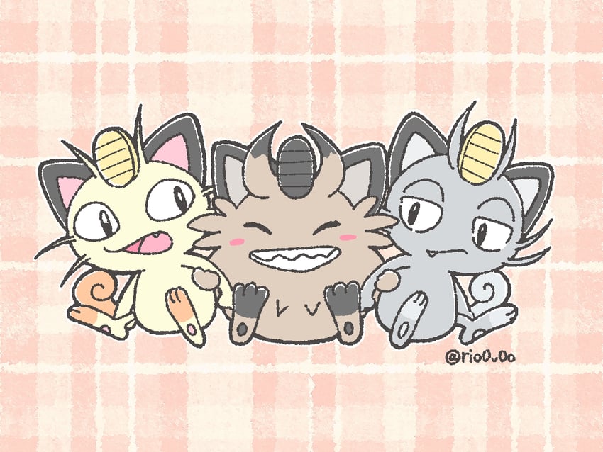 meowth, alolan meowth, and galarian meowth (pokemon) drawn by rio_(rio0v0o)