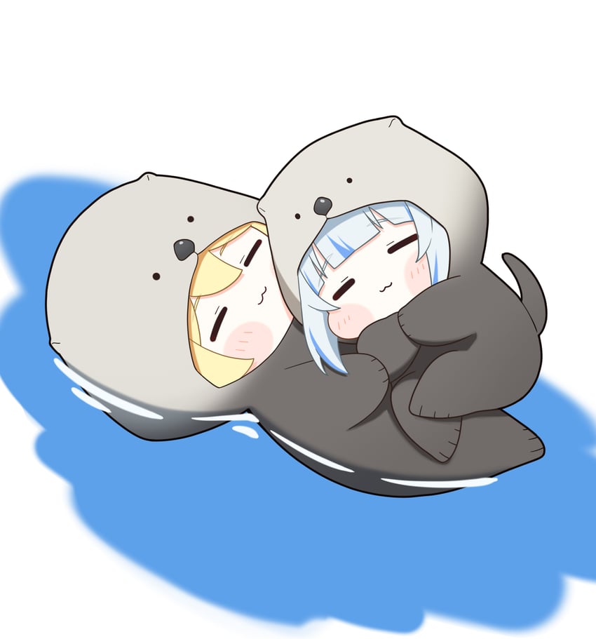 gawr gura, watson amelia, smol ame, and smol gura (hololive and 1 more) drawn by ugaaaa1