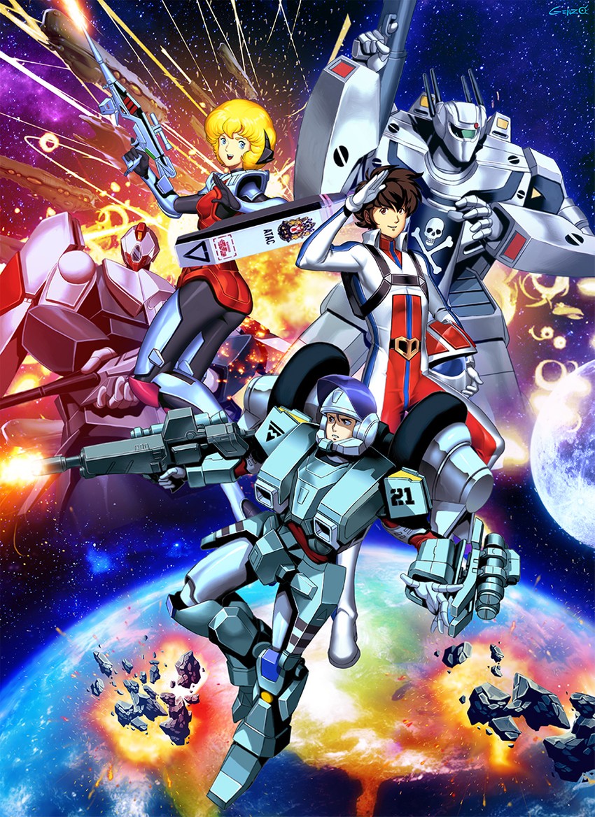 vf-1, ichijou hikaru, vf-1s, mospeada, stick bernard, and 4 more (macross and 6 more) drawn by genzoman