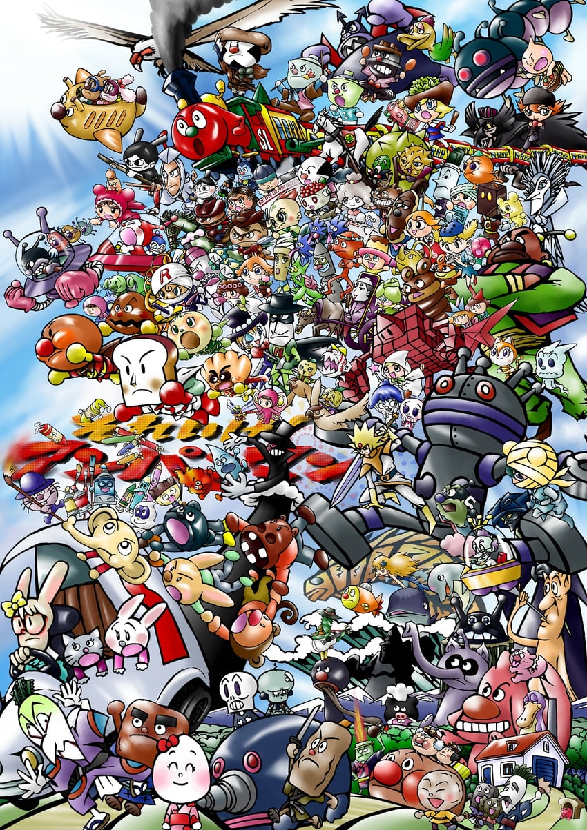 anpanman, baikinman, dokin-chan, jam ojisan, shokupanman, and 5 more (anpanman) drawn by kana_(09001)