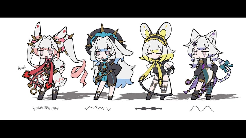 maliss <p> white rabbit, maliss <p> chessy cat, maliss <p> dormouse, and maliss <p> march hare (yu-gi-oh! and 2 more) drawn by aroshi_ygo_0