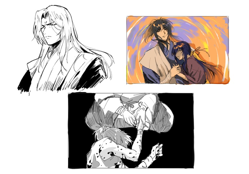 iga oboro, kouga gennosuke, okoi, and muroga hyouma (basilisk) drawn by geolu