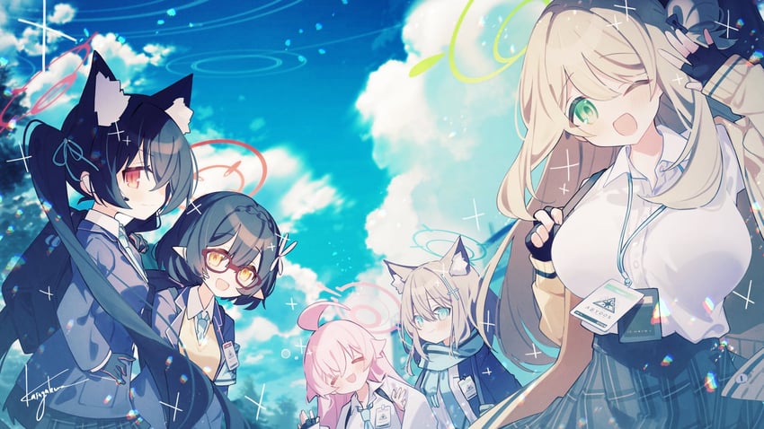 shiroko, hoshino, nonomi, serika, and ayane (blue archive) drawn by kasuga_haruhi