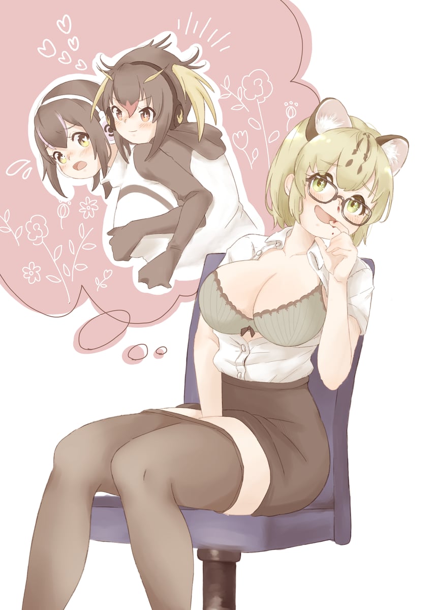 humboldt penguin, rockhopper penguin, and margay (kemono friends) drawn by 0nanaten