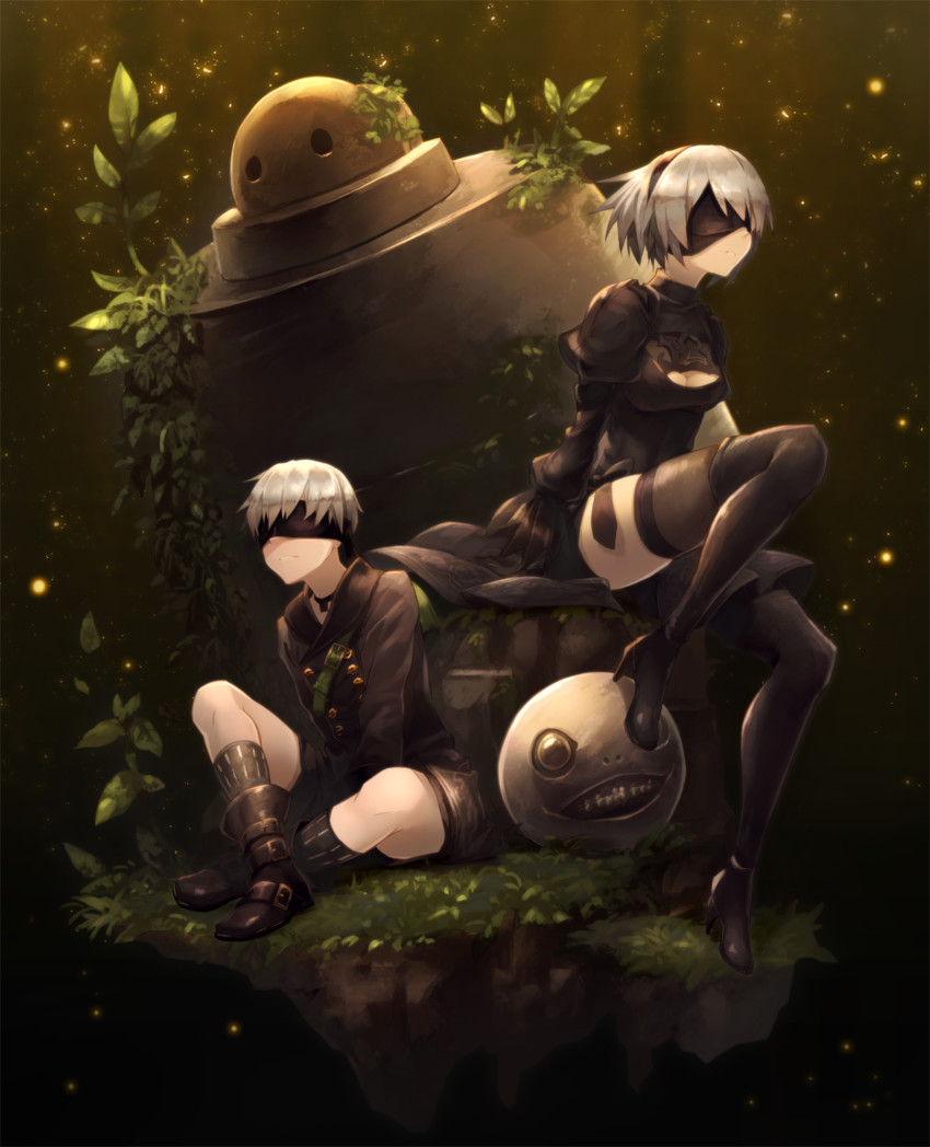 2b, 9s, pod, emil, and machine (nier and 1 more) drawn by anzi