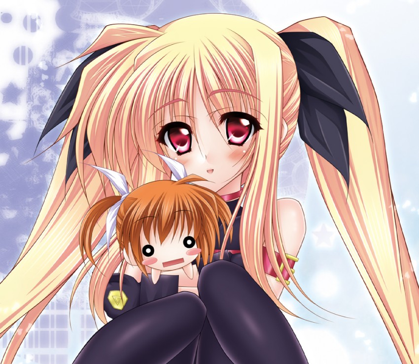 fate testarossa and takamachi nanoha (lyrical nanoha and 1 more) drawn by fukunaga_yukito