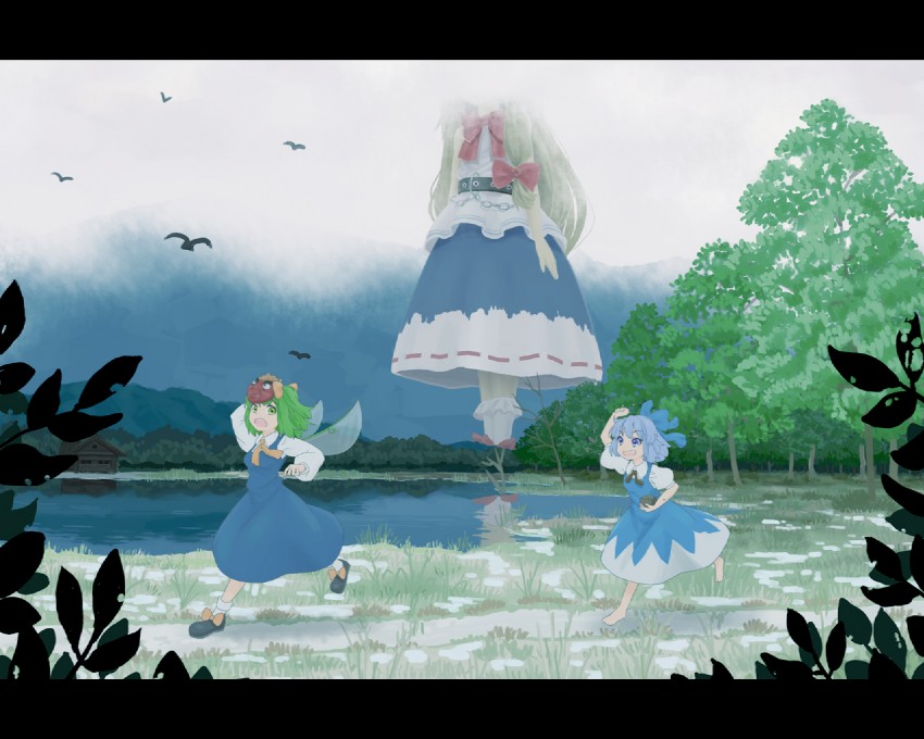 cirno, ibuki suika, and daiyousei (touhou) drawn by kuro_oolong