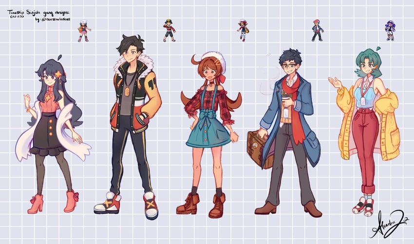 dawn, ethan, lyra, kris, and lucas (pokemon and 3 more) drawn by constarlations