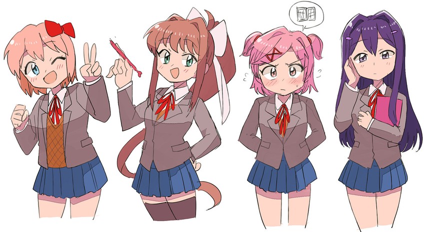 monika, natsuki, yuri, and sayori (doki doki literature club) drawn by tsubobot