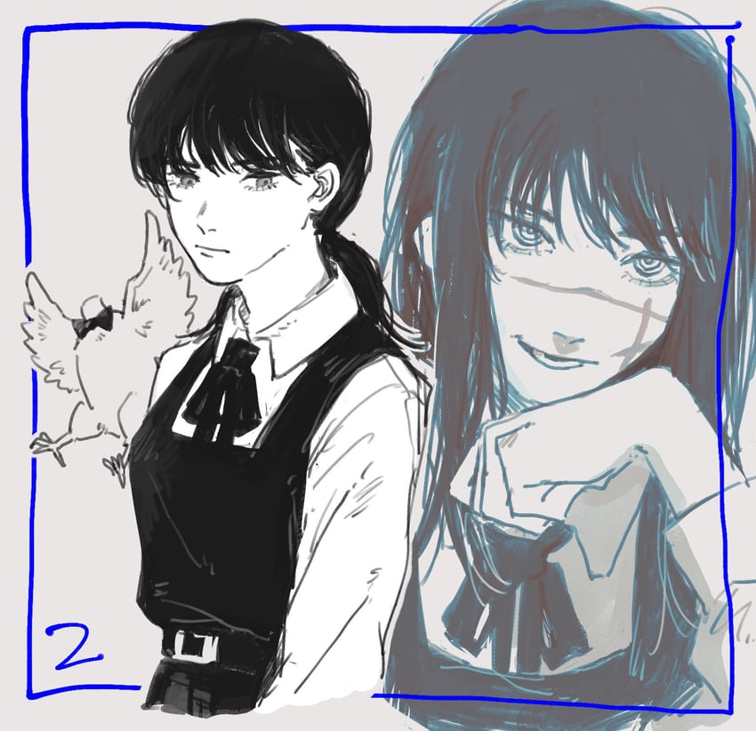 yoru, mitaka asa, and bucky (chainsaw man) drawn by pt_sasa12