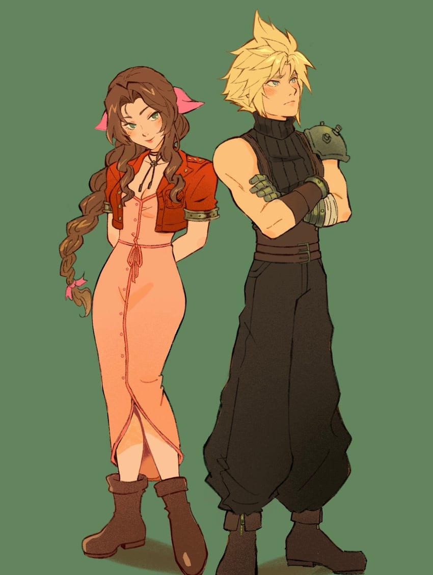 cloud strife and aerith gainsborough (final fantasy and 1 more) drawn by softp3ach