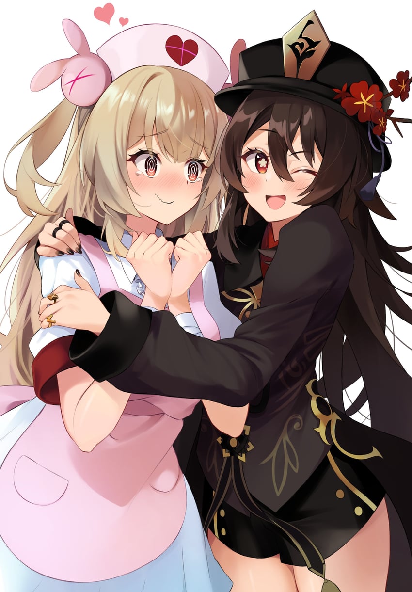 hu tao and natori sana (genshin impact and 1 more) drawn by dark_fuu