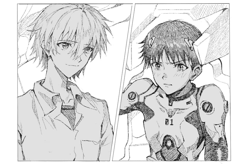 ikari shinji and nagisa kaworu (neon genesis evangelion) drawn by wan_wan_shuijiao