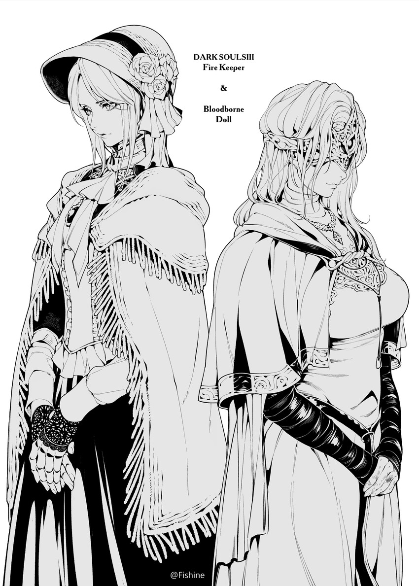 plain doll and fire keeper (dark souls and 3 more) drawn by fishine