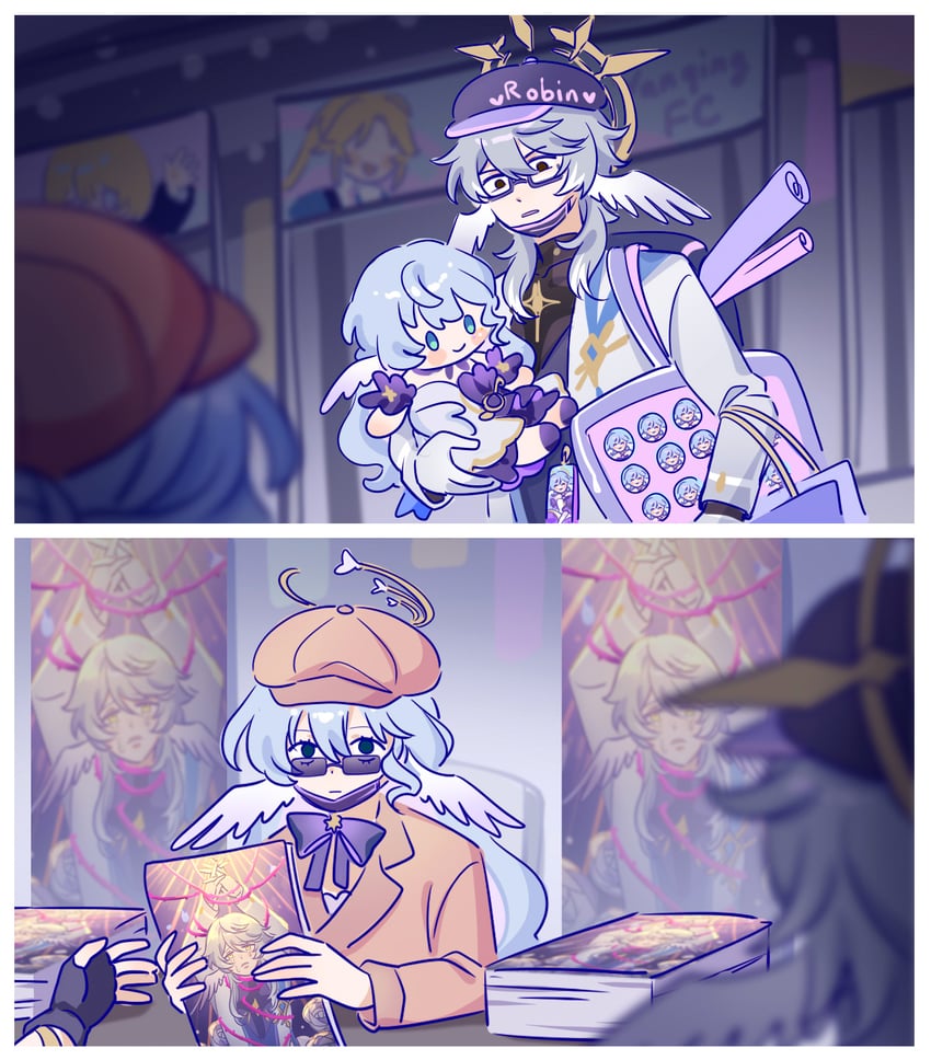 robin, aventurine, sunday, yanqing, and kakavasha (honkai and 1 more) drawn by hana97_58