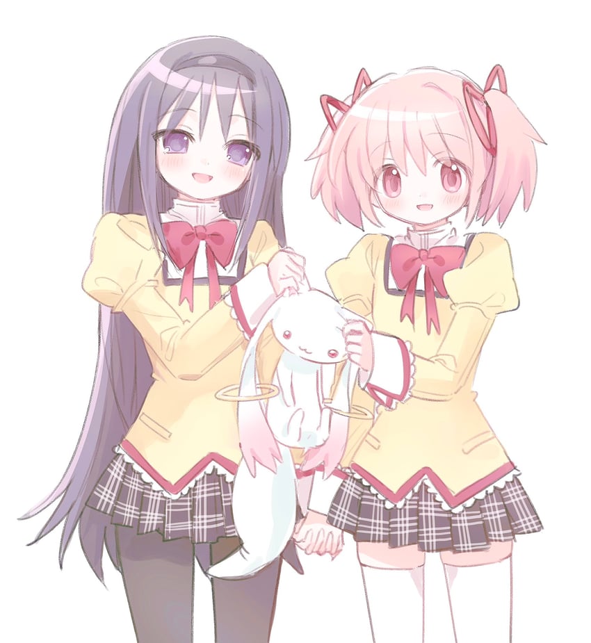 akemi homura, kaname madoka, and kyubey (mahou shoujo madoka magica) drawn by mipi_(u3u_00)