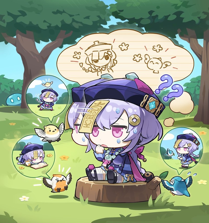 qiqi, slime, and hydro slime (genshin impact)