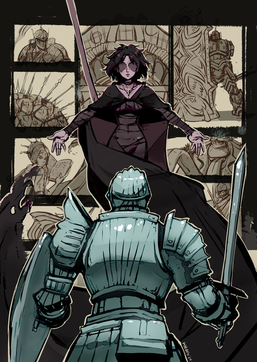 maiden in black, slayer of demons, penetrator, tower knight, fool's idol, and 3 more (demon's souls) drawn by kinuko_(kinucakes)