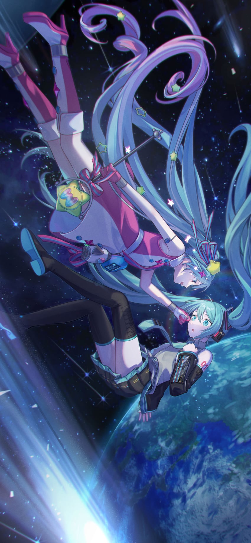 hatsune miku and magical mirai miku (vocaloid and 2 more) drawn by vs0mr