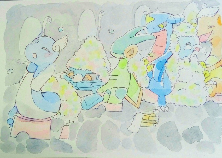 charizard, garchomp, altaria, flygon, dragonair, and 1 more (pokemon and 1 more) drawn by chikunoyurigo