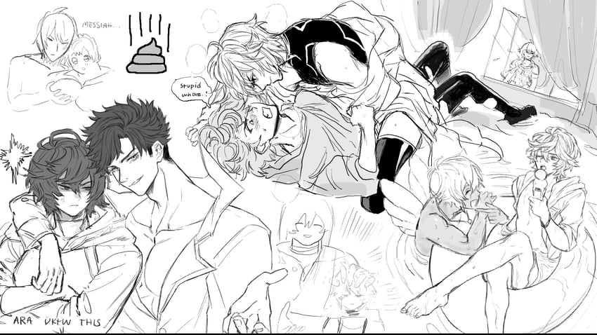 sandalphon, lucifer, belial, lucilius, lucio, and 1 more (granblue fantasy) drawn by hihazuki