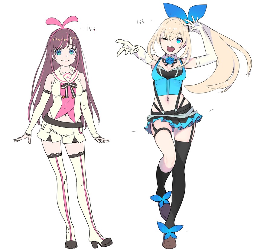 kizuna ai and mirai akari (kizuna ai inc. and 1 more) drawn by enkyo_yuuichirou