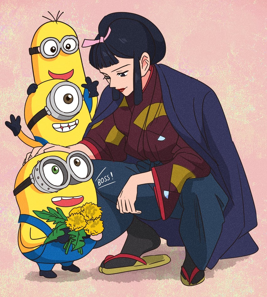 minion, eboshi, bob, stuart, and kevin (studio ghibli and 2 more) drawn by rikaco1988