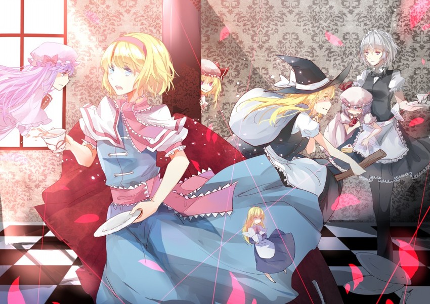 kirisame marisa, remilia scarlet, flandre scarlet, izayoi sakuya, alice margatroid, and 2 more (touhou) drawn by nanayuna