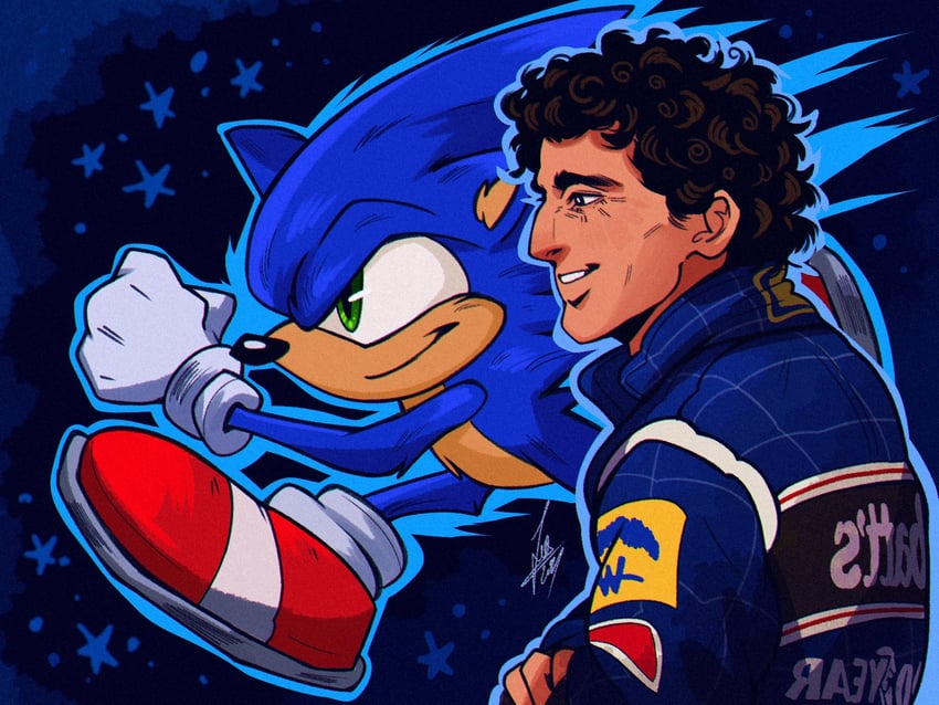 sonic the hedgehog and alain prost (real life and 2 more) drawn by schumisnoopy
