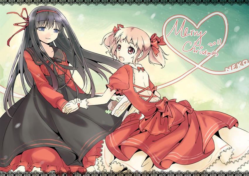 akemi homura and kaname madoka (mahou shoujo madoka magica) drawn by nekito