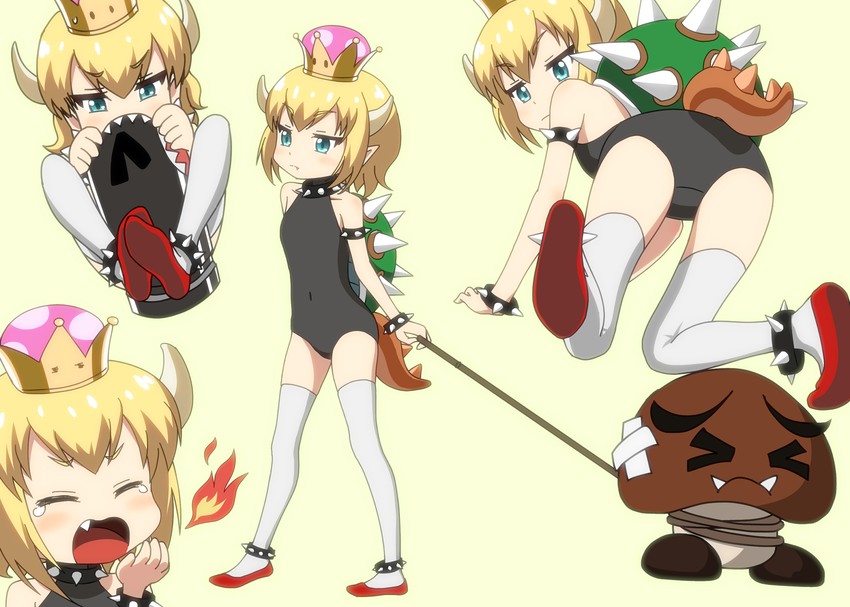 bowsette, goomba, bullet bill, and princess baby bowser (mario and 2 more) drawn by ogyadya