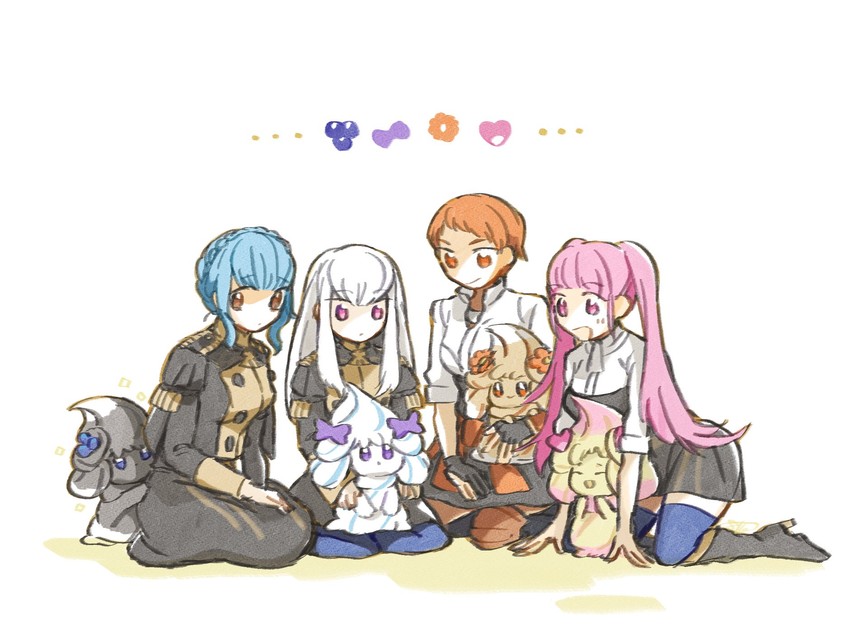 hilda valentine goneril, lysithea von ordelia, marianne von edmund, alcremie, and leonie pinelli (pokemon and 2 more) drawn by batoson54