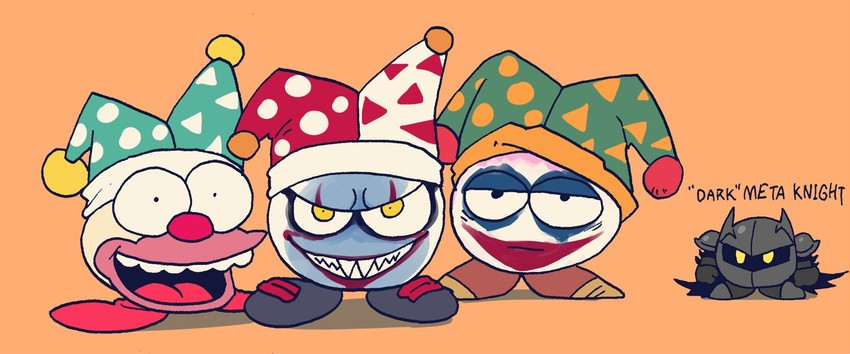 meta knight, batman, marx, joker, pennywise, and 1 more (kirby and 5 more) drawn by rariatto_(ganguri)