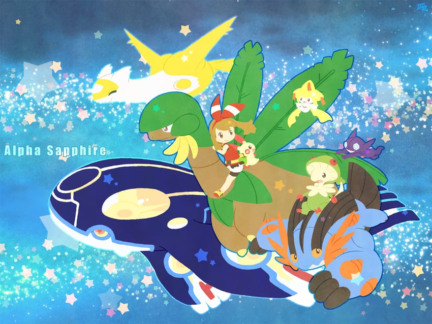 may, jirachi, latias, kyogre, plusle, and 6 more (pokemon and 1 more) drawn by samsung_(yuzuikka)