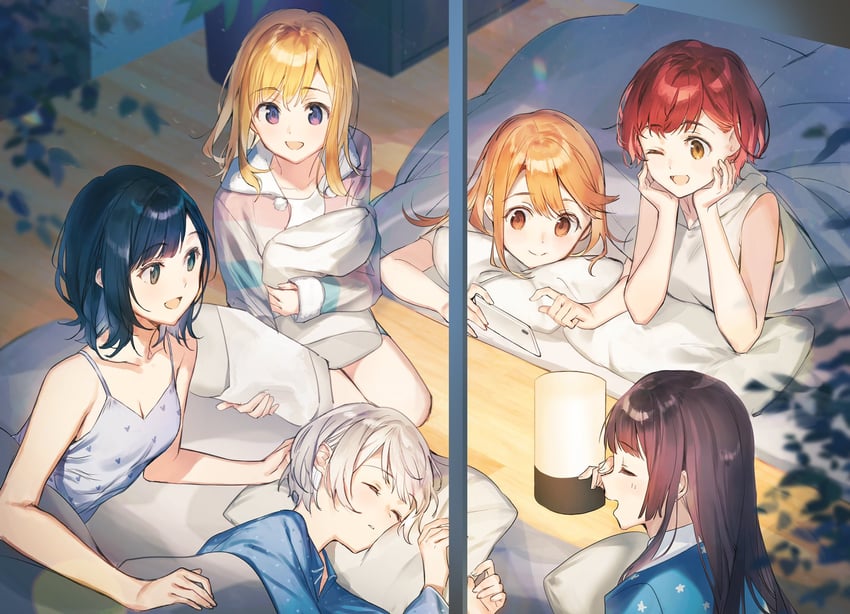 nanase yuzuki, aomi haru, hiiragi yuuko, uchida yua, nishino asuka, and 1 more (chitose-kun wa ramune bin no naka) drawn by weee_(raemz)