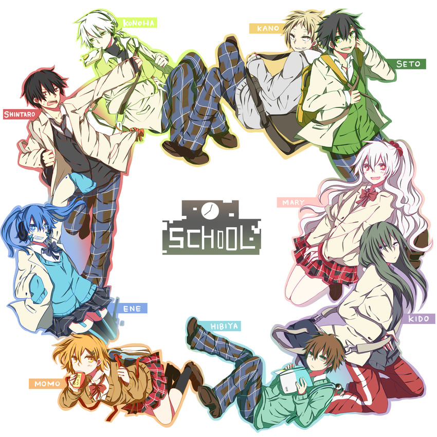 kozakura marry, kisaragi shintarou, kido tsubomi, ene, kano shuuya, and 4 more (kagerou project) drawn by negi_(ngng_9)