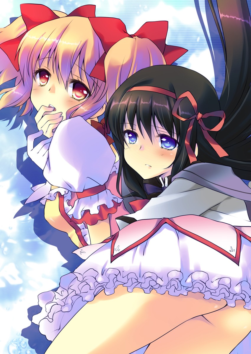 akemi homura and kaname madoka (mahou shoujo madoka magica) drawn by tama_two_(fukuya)