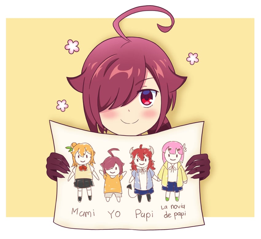 yoshida yuuko, chiyoda momo, hinatsuki mikan, and ugallu (machikado mazoku) drawn by ykareti_fanart