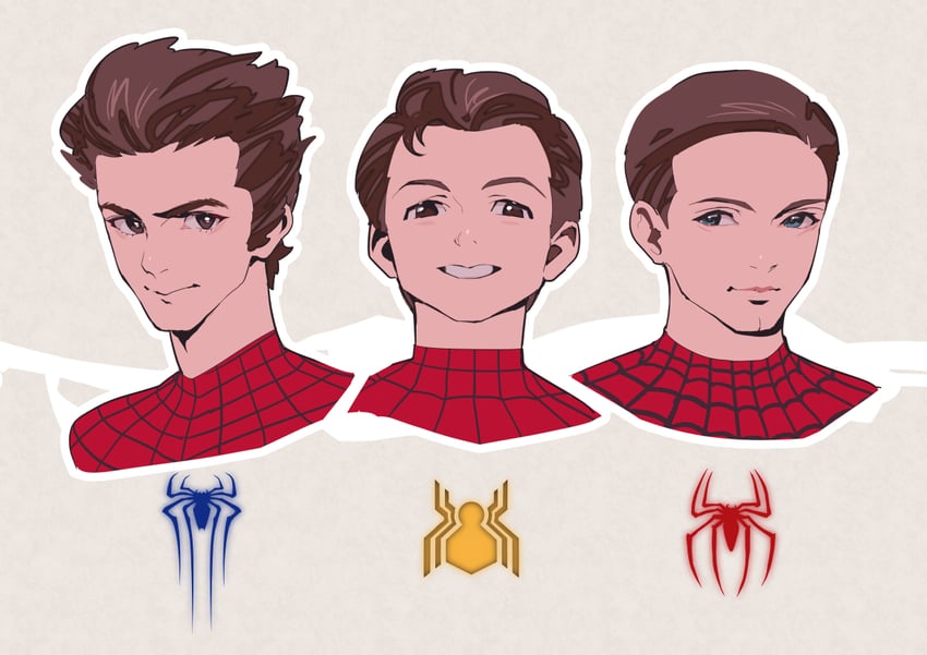 spider-man, peter parker, tobey maguire, tom holland, and andrew garfield (marvel and 2 more) drawn by ikuchan_kaoru
