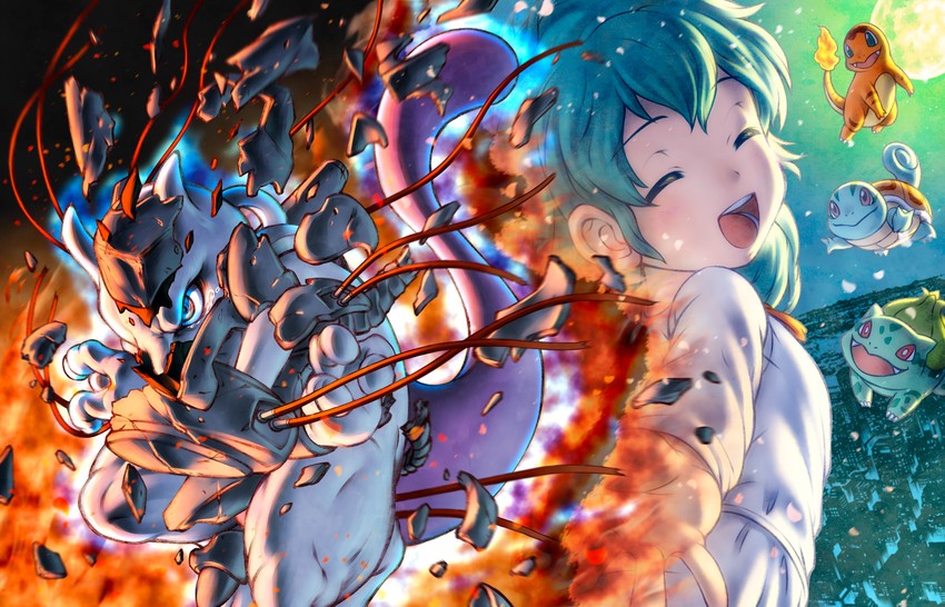 bulbasaur, squirtle, charmander, mewtwo, ambertwo, and 4 more (pokemon and 1 more) drawn by kuroshio_(zung-man)