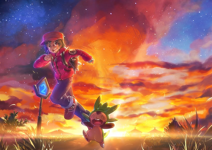 calem and chespin (pokemon and 1 more) drawn by brad_(16325)