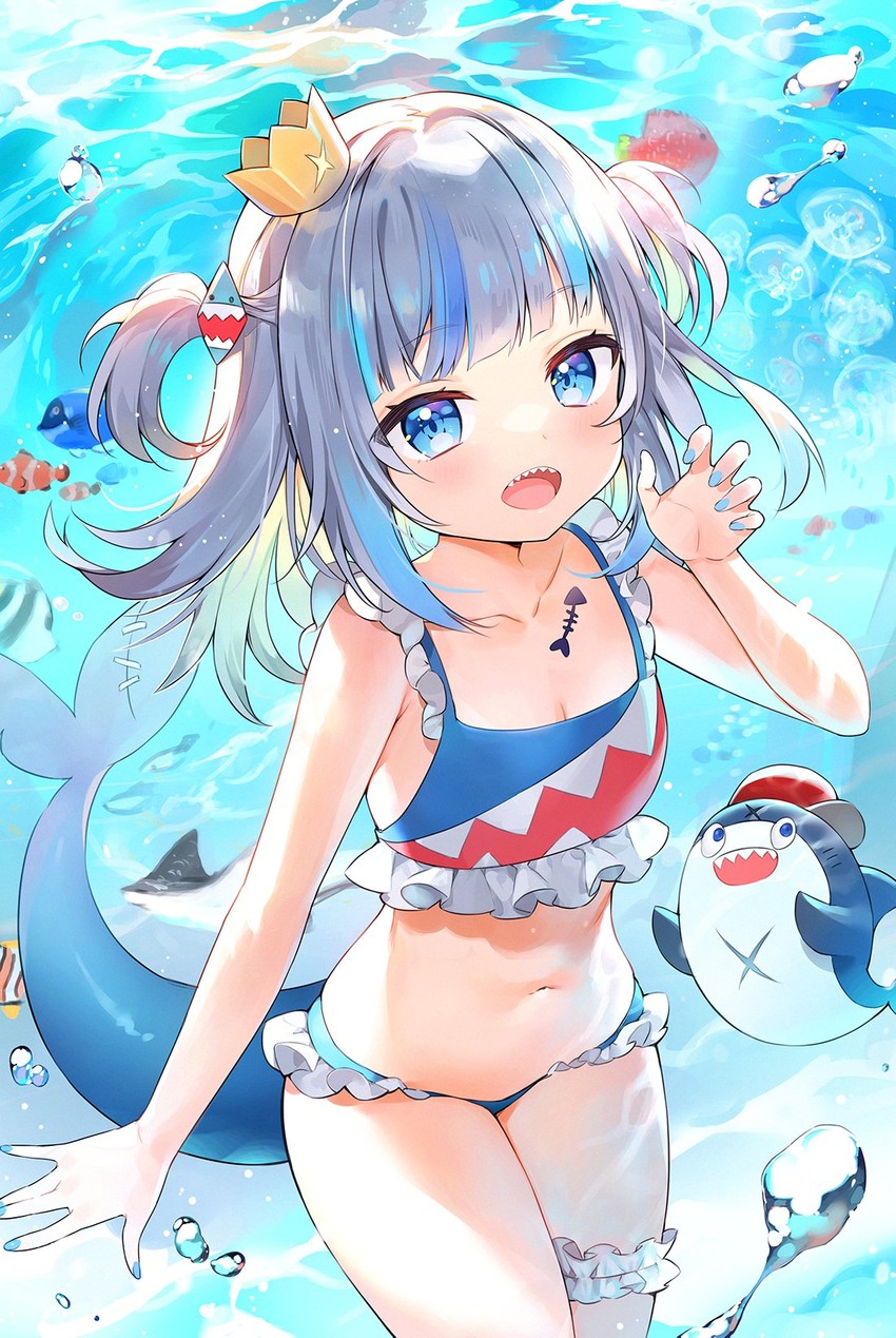 gawr gura and bloop (hololive and 1 more) drawn by ayamy