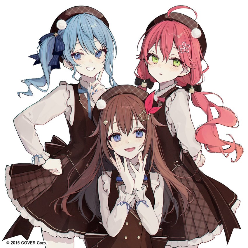 hoshimachi suisei, sakura miko, and tokino sora (hololive) drawn by akakura