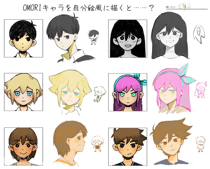 sunny, basil, mari, aubrey, kel, and 2 more (omori) drawn by jukttgsnle9824