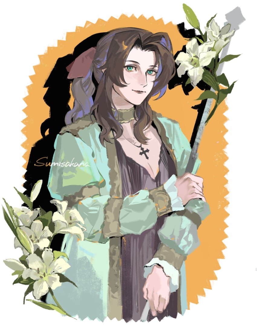 aerith gainsborough (final fantasy and 1 more) drawn by sumisakana
