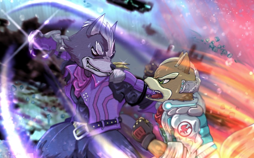 fox mccloud and wolf o'donnell (super smash bros. and 1 more) drawn by enso_turtle
