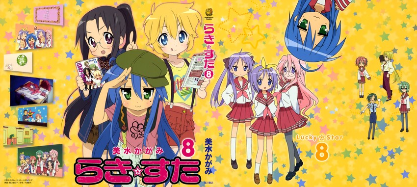 hiiragi kagami, izumi konata, hiiragi tsukasa, takara miyuki, kobayakawa yutaka, and 5 more (lucky star) drawn by horiguchi_yukiko